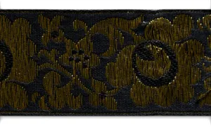 1 1/2" Metallic Gold Ornamental Flowering Vine Black Woven Ribbon