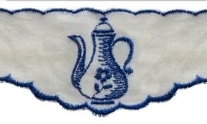 1 1/2" Navy Vintage Teapots Embroidered Trim