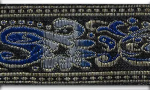 1 1/2" Silver Metallic Ombré Paisley Black Woven Ribbon