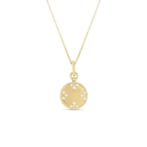 18K YELLOW GOLD MEDALLION CHARMS SMALL DIAMOND NECKLACE
