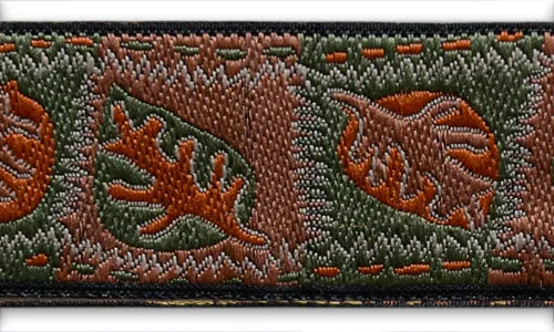 1" Rust & Laurel Autumn Leaves Woven Ribbon