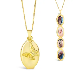 Four Photo Oval Butterfly Locket Gold   Photos