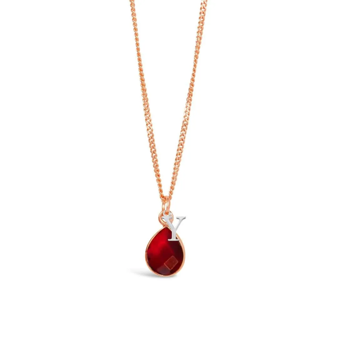 Garnet Charm Necklace | Rose Gold | January