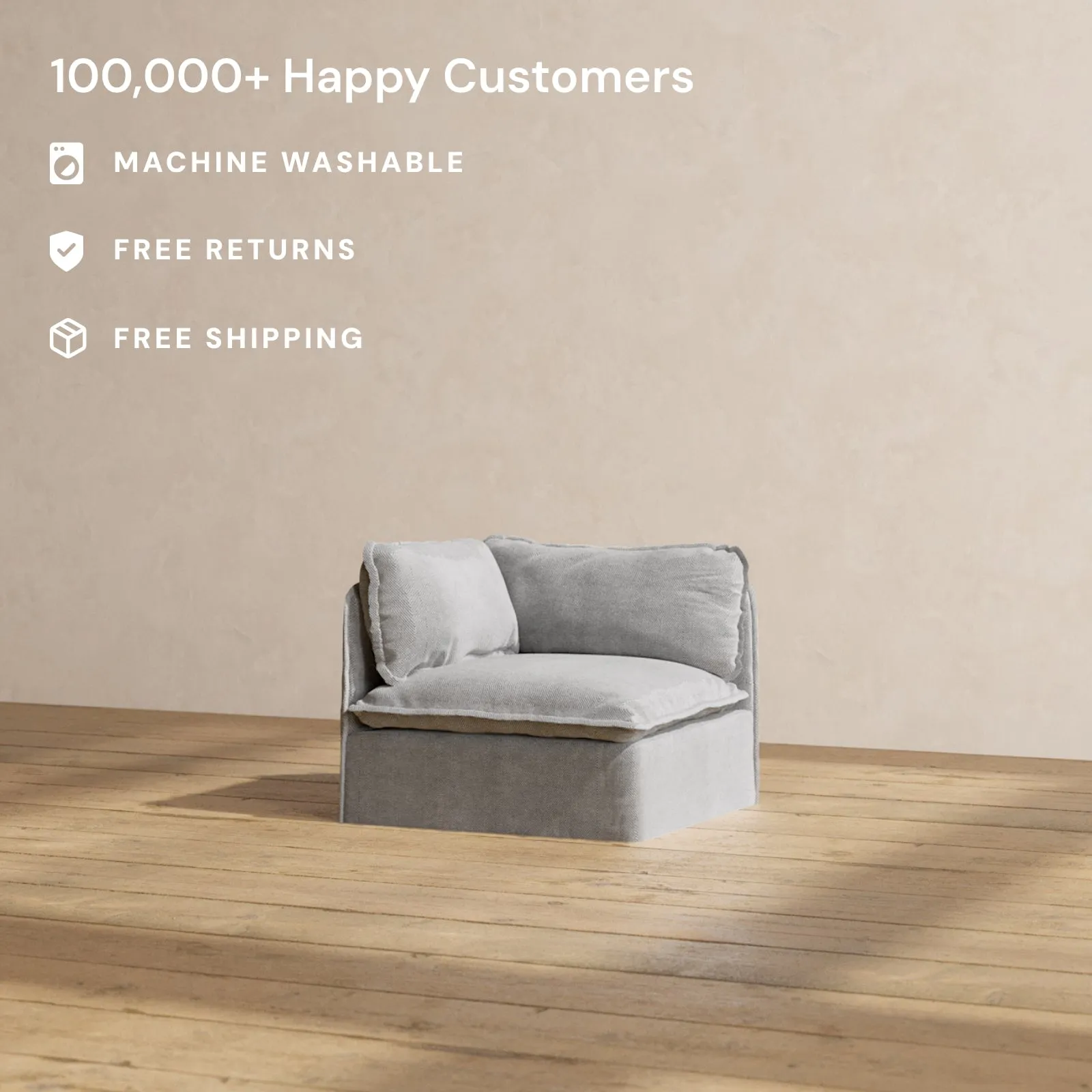 Modular Washable End Chair - Left in Ash | Deluxe  Seat | Cloud Pillow