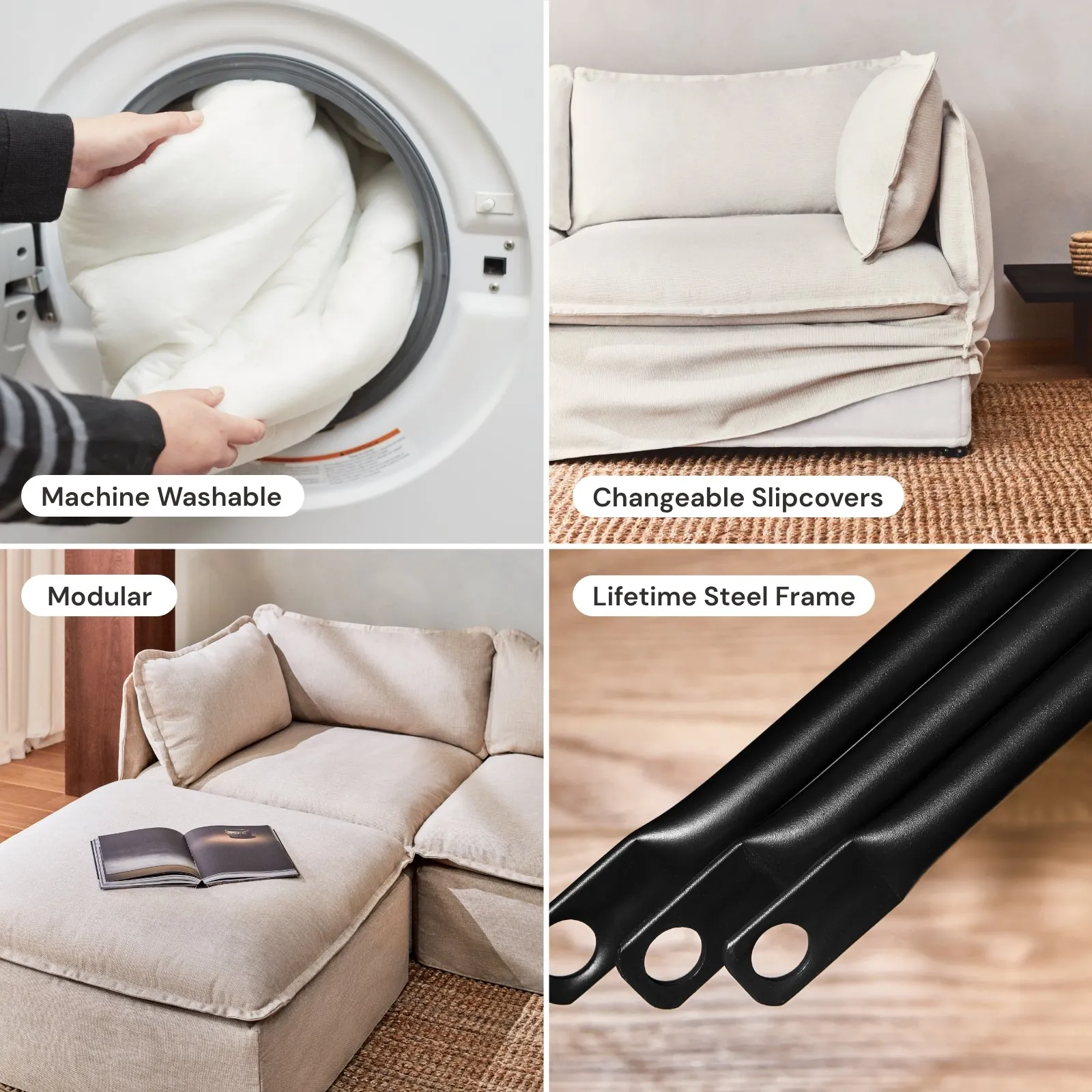 Modular Washable End Chair - Left in Ash | Deluxe  Seat | Cloud Pillow