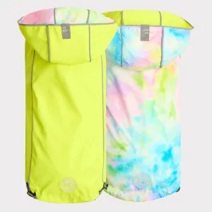 Reversible Dog Raincoat | Neon Yellow and Tie-Dye