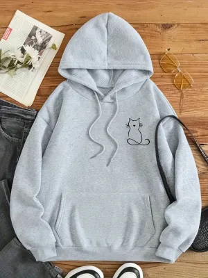 Stylish Sweat Pullover Hoodie with Cat Print for Women | Perfect for Everyday Wear